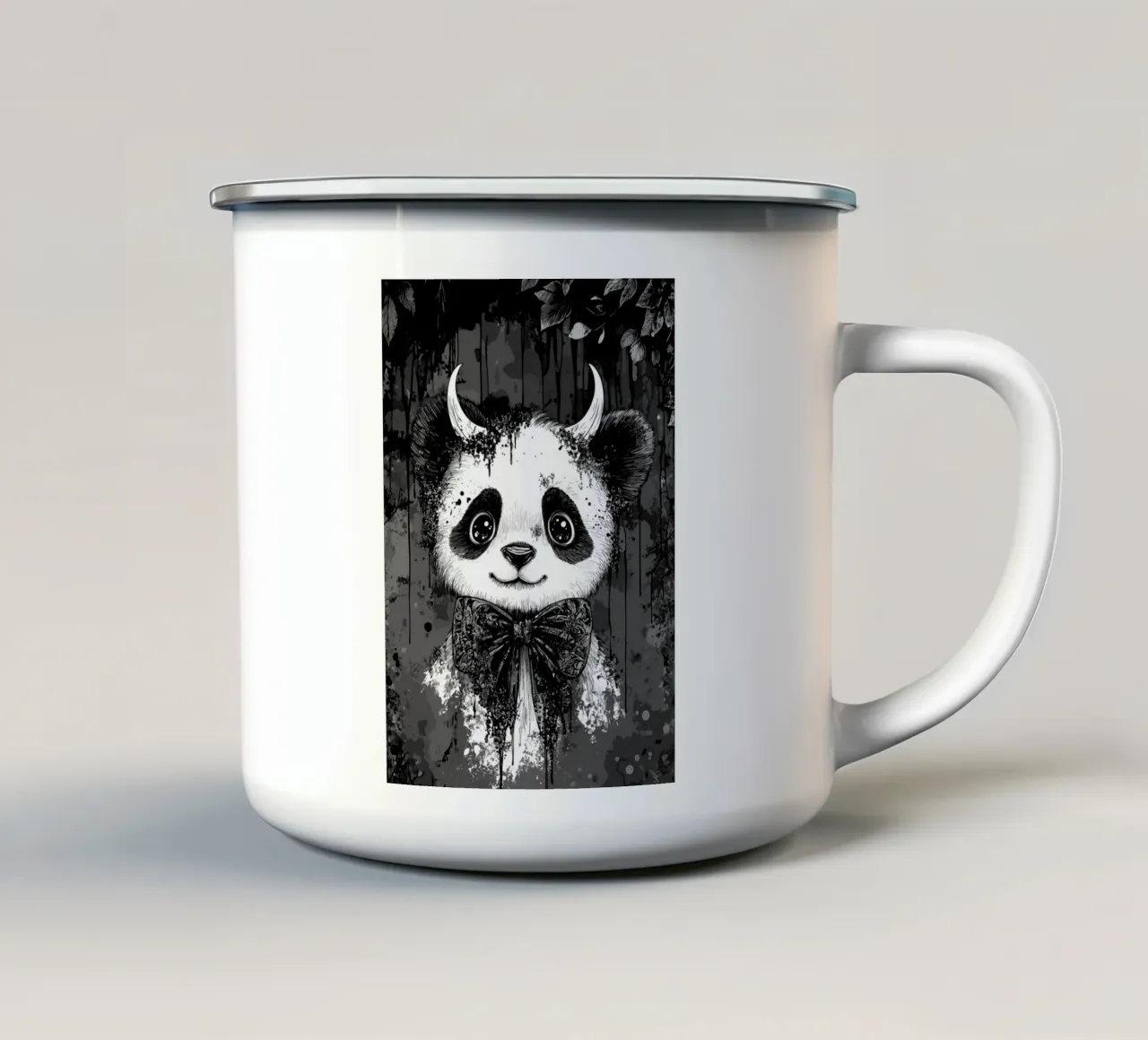 Panda gotico con corna e papillon tazza in smalto da pixelbull - medieval art and more