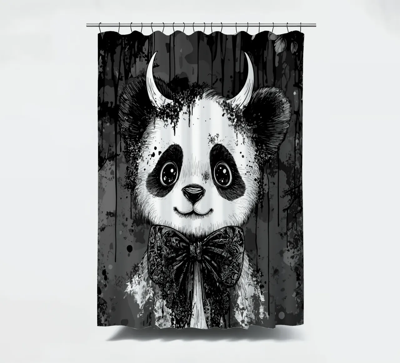 Panda gotico con corna e papillon tenda da doccia da pixelbull - medieval art and more