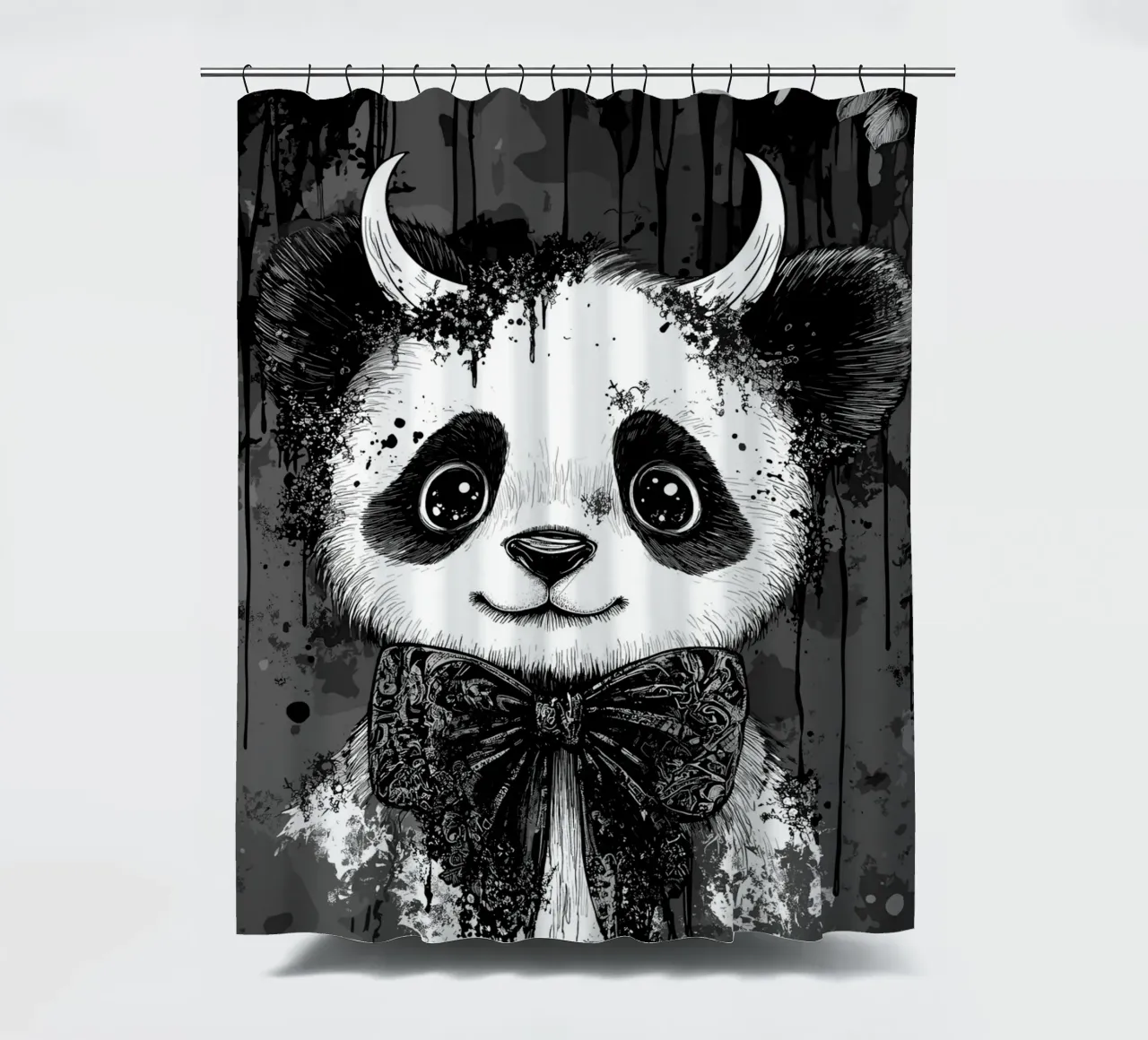 Panda gotico con corna e papillon tenda da doccia da pixelbull - medieval art and more