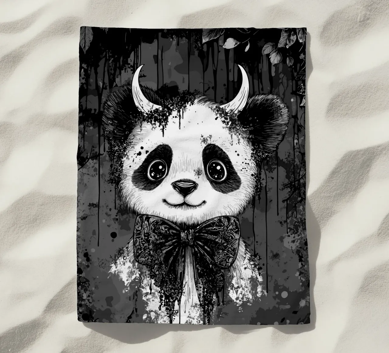 Panda gotico con corna e papillon telo mare da pixelbull - medieval art and more