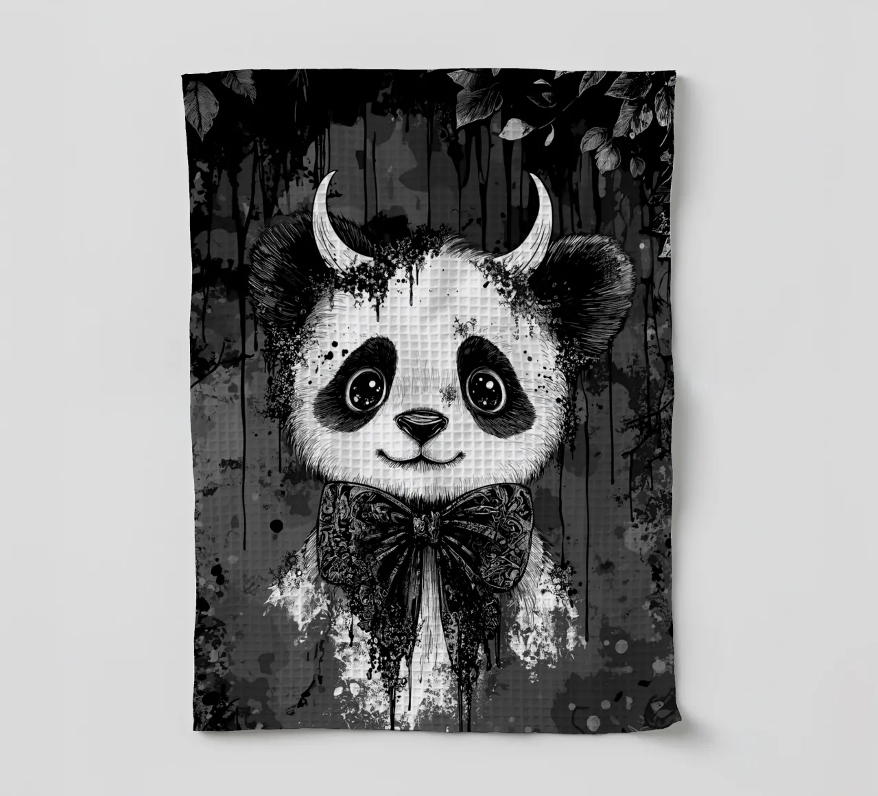 Panda gotico con corna e papillon canovaccio da cucina da pixelbull - medieval art and more