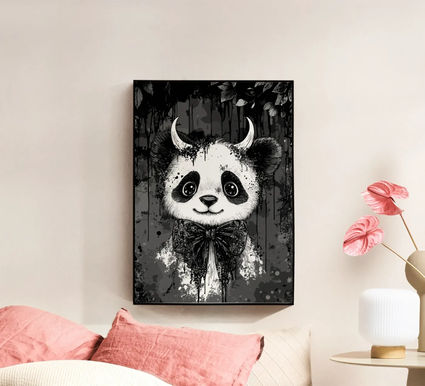 Gothic panda with horns and bow tie acrylic glass by pixelbull - medieval art and more