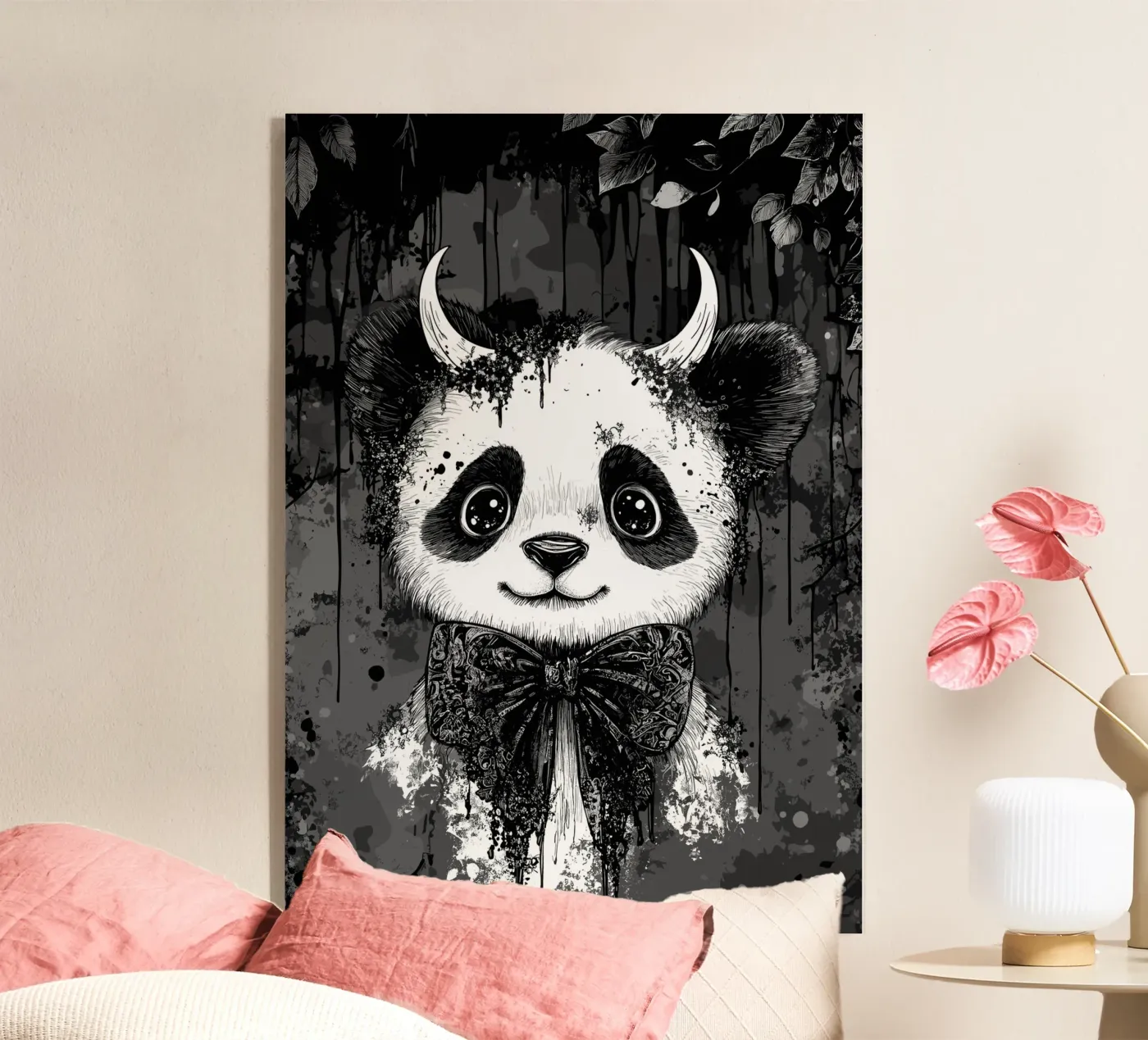 Gothic panda with horns and bow tie acrylic glass by pixelbull - medieval art and more
