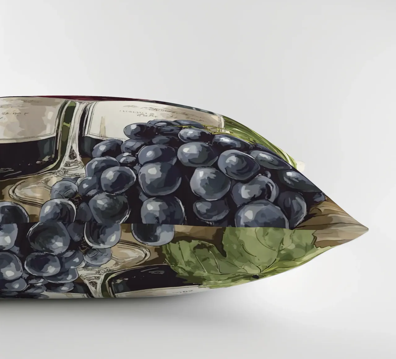 Wine bottles and grapes in a still life decorative cushion by pixelbull - medieval art and more