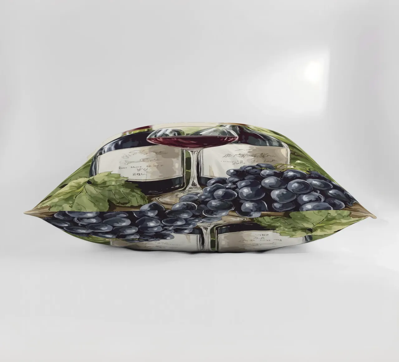 Wine bottles and grapes in a still life decorative cushion by pixelbull - medieval art and more