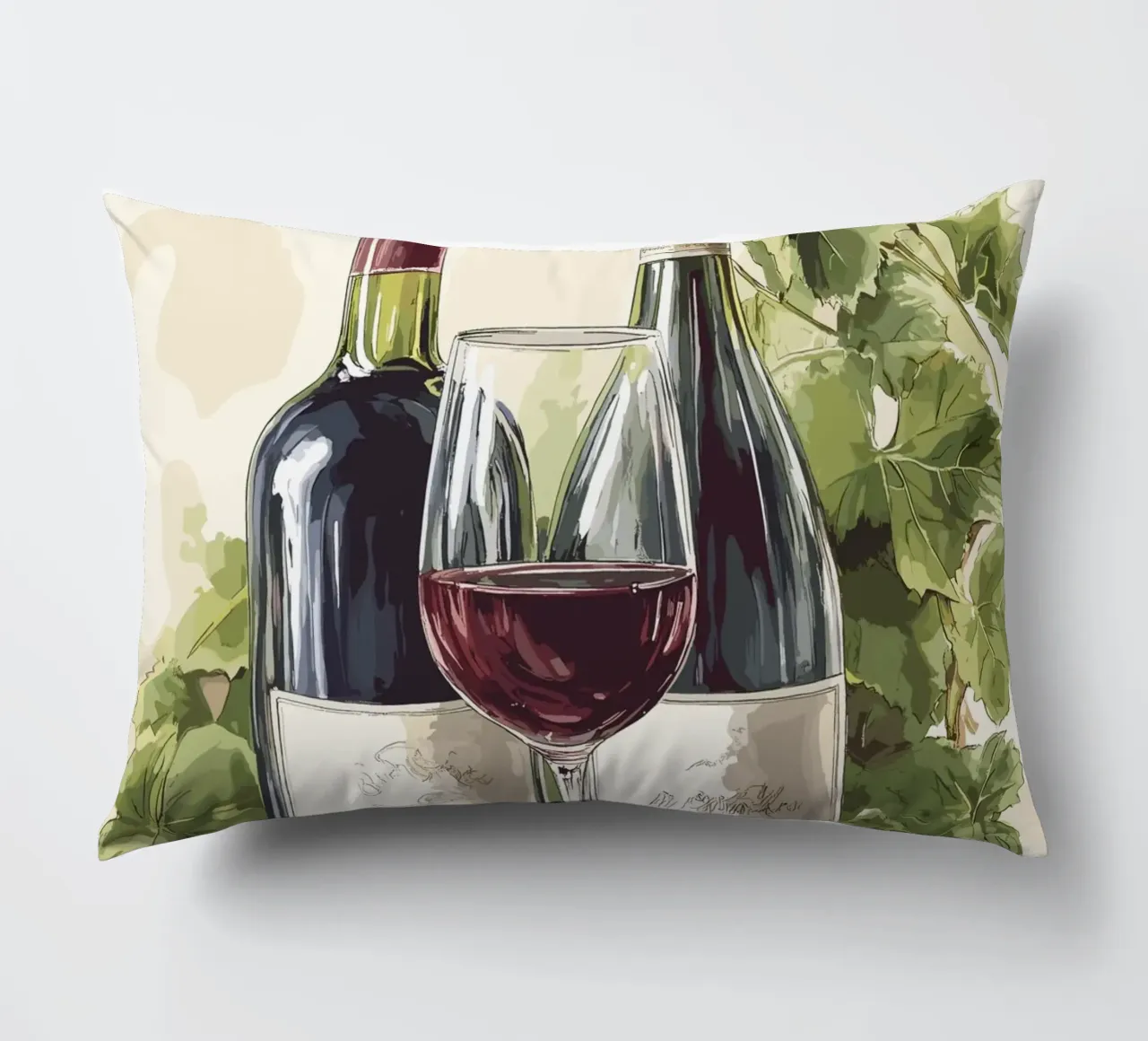 Wine bottles and grapes in a still life decorative cushion by pixelbull - medieval art and more