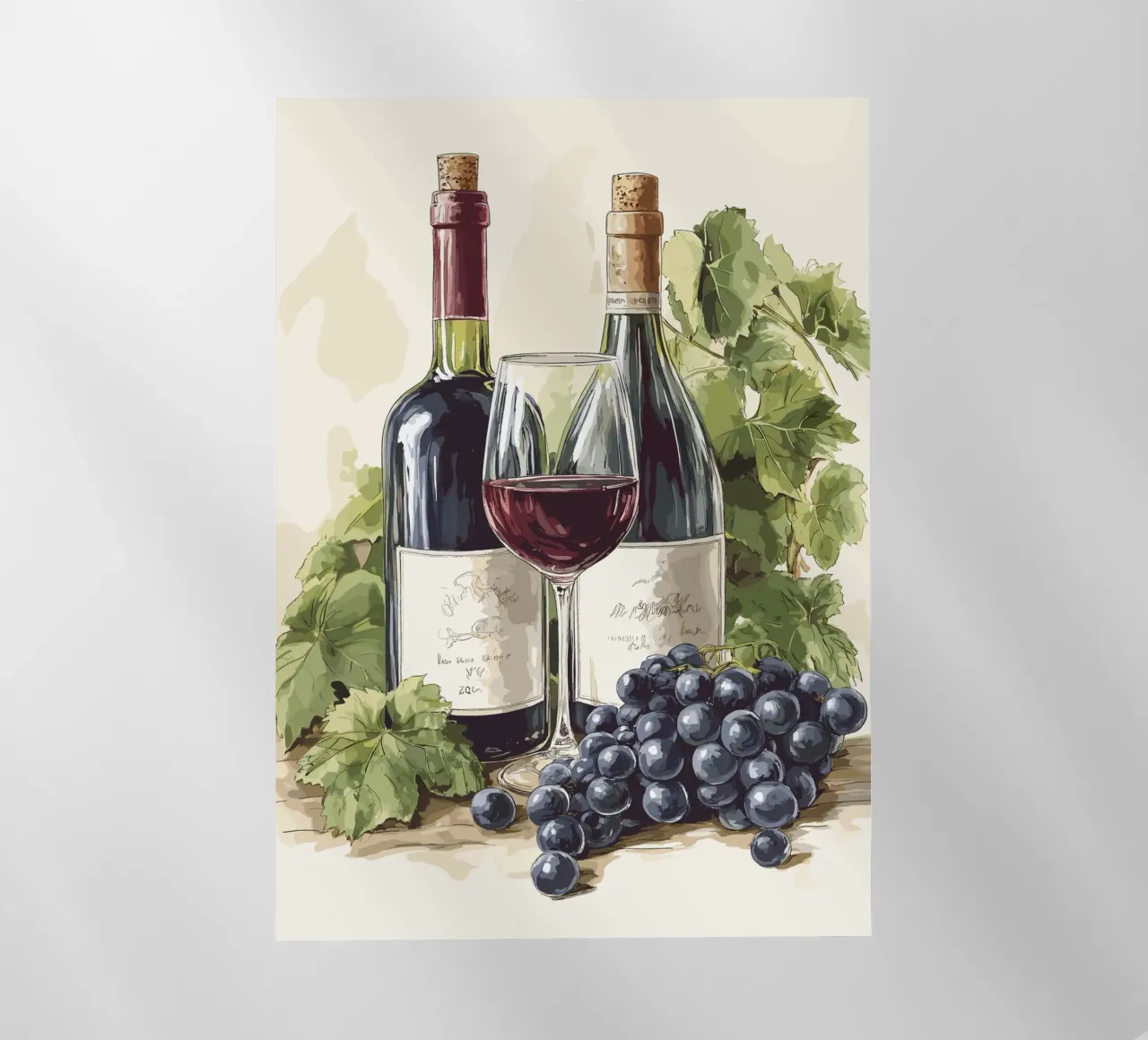 Bottiglie di vino e uva in una natura morta pellicola backlit da pixelbull - medieval art and more