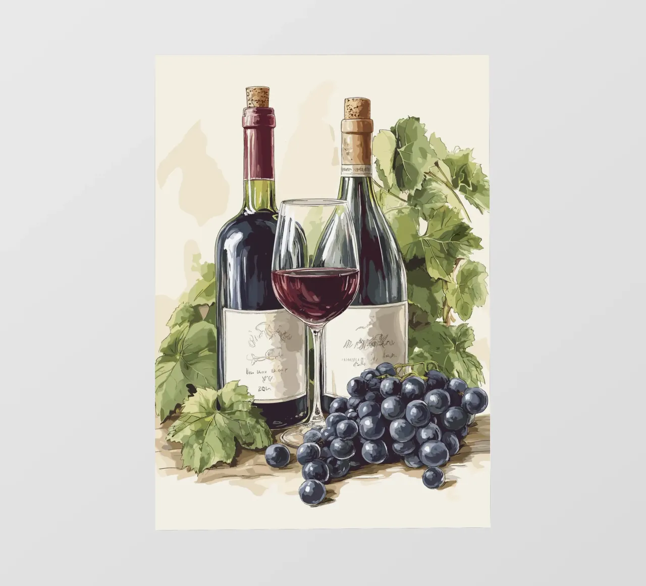 Bottiglie di vino e uva in una natura morta telo in pvc da pixelbull - medieval art and more