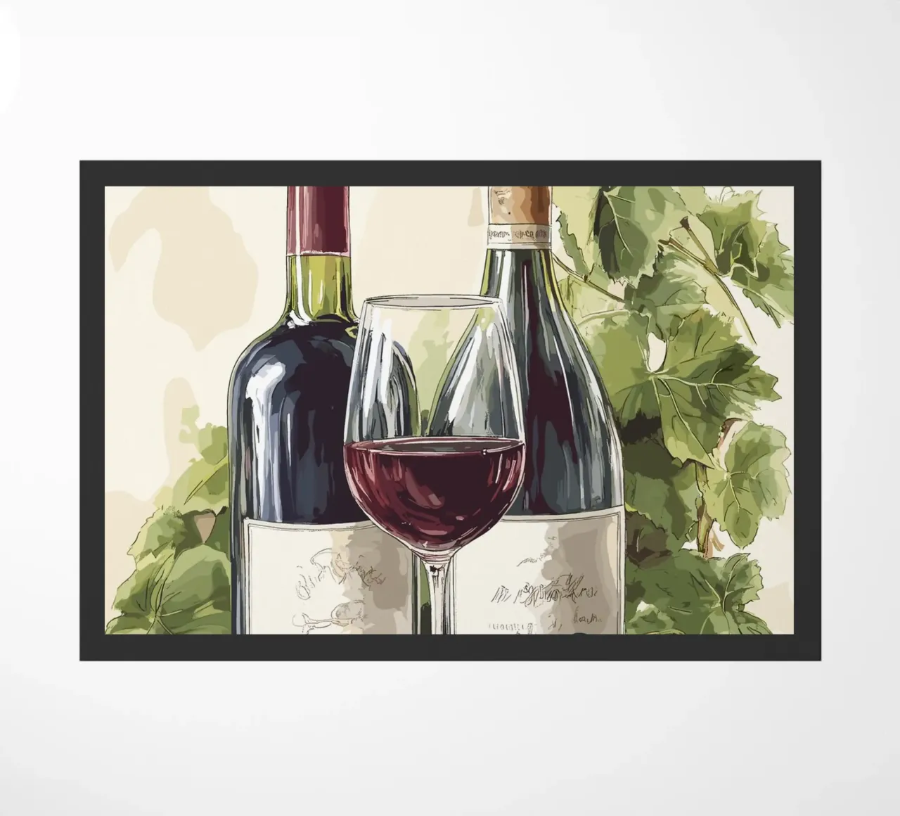 Bottiglie di vino e uva in una natura morta zerbino da pixelbull - medieval art and more