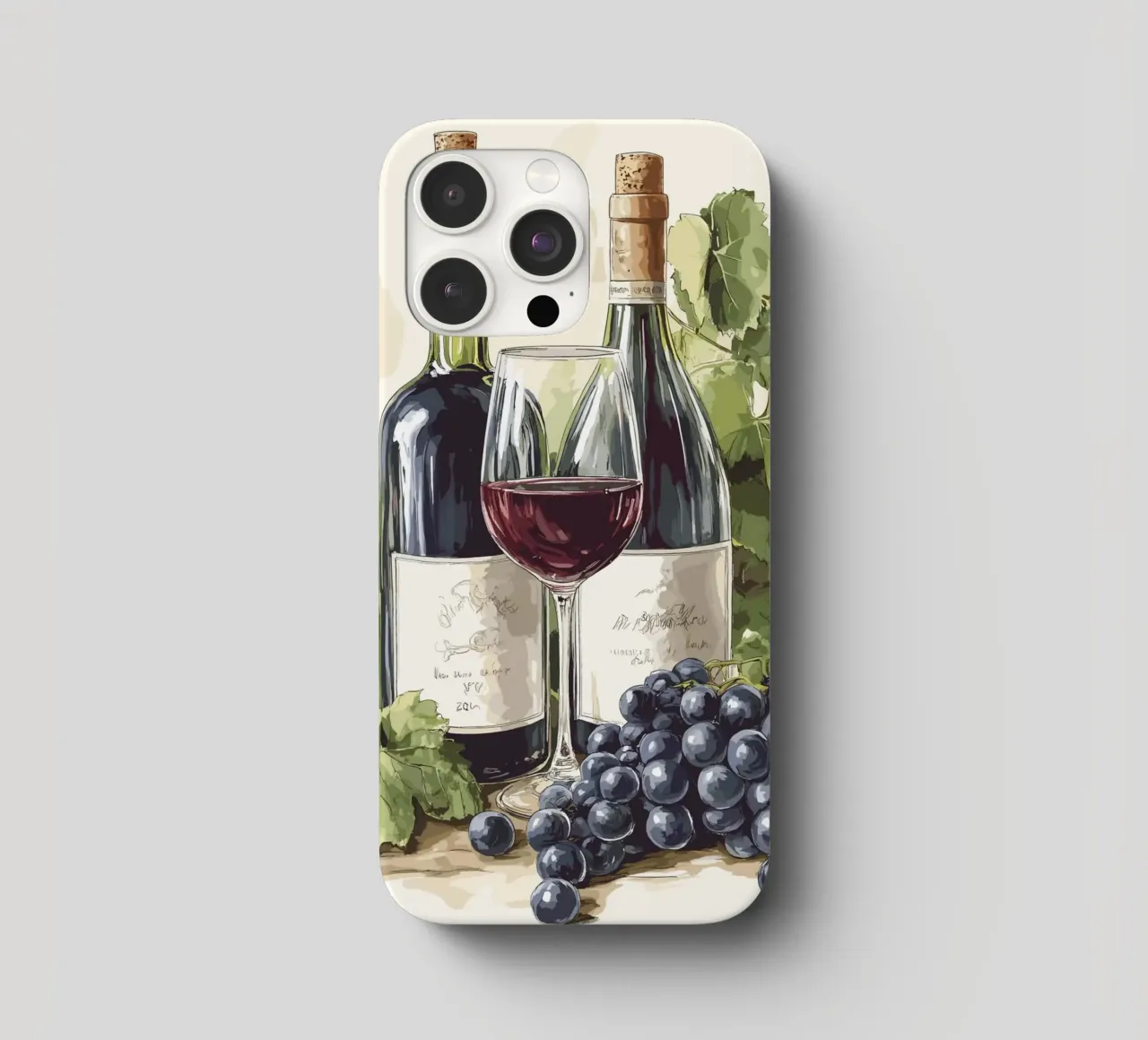 Bottiglie di vino e uva in una natura morta cover iphone da pixelbull - medieval art and more