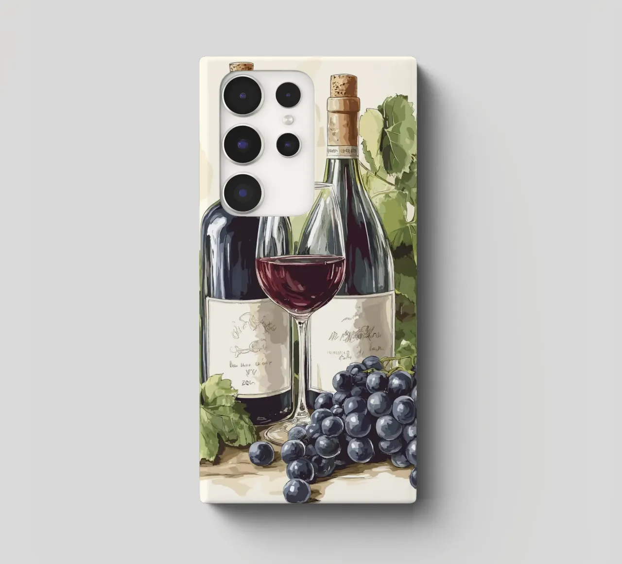Bottiglie di vino e uva in una natura morta cover samsung da pixelbull - medieval art and more