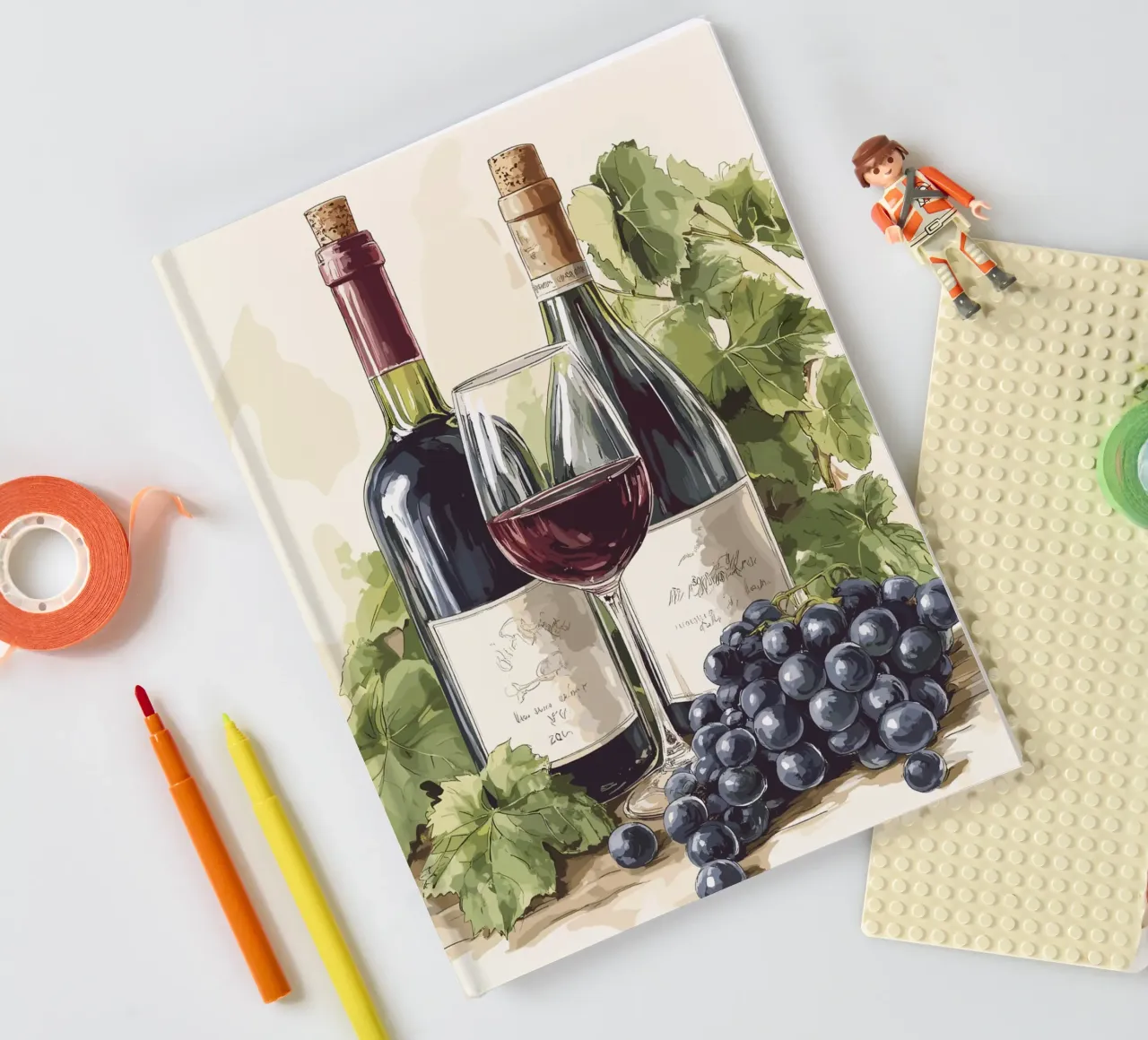 Wine bottles and grapes in a still life notebook by pixelbull - medieval art and more