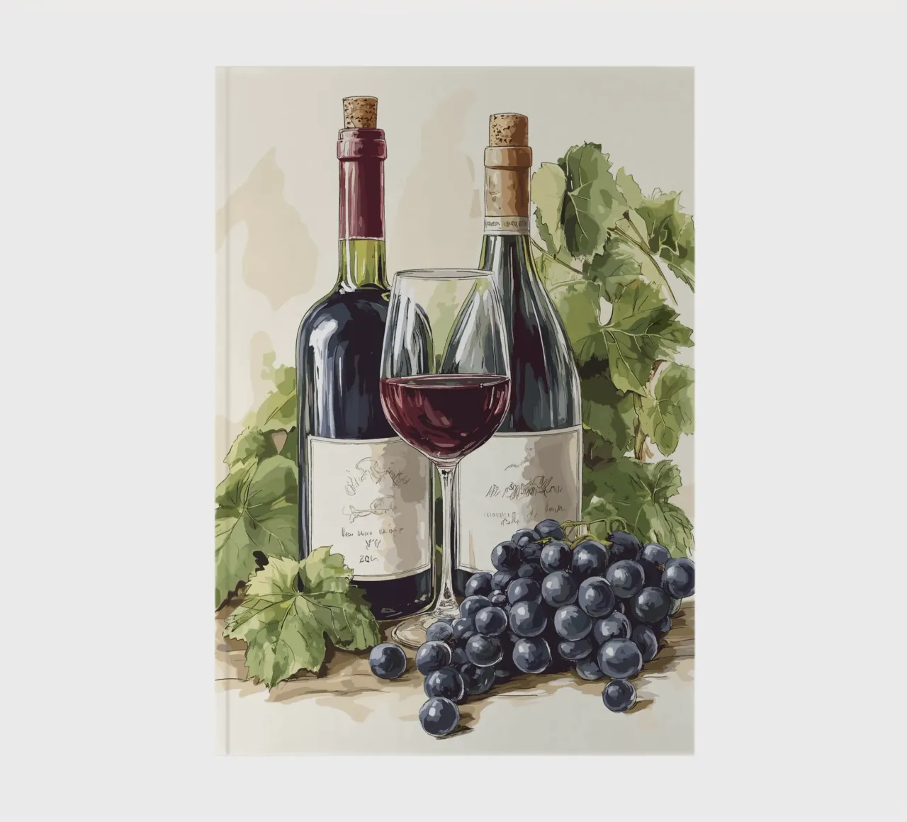 Wine bottles and grapes in a still life notebook by pixelbull - medieval art and more