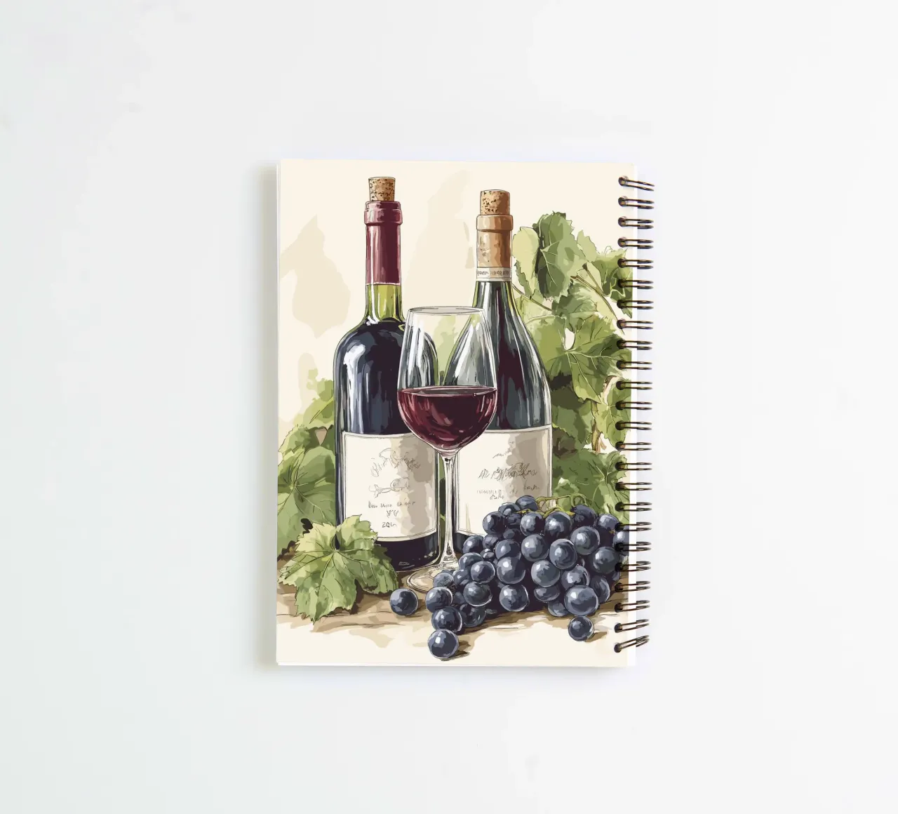 Bottiglie di vino e uva in una natura morta diario ad anelli da pixelbull - medieval art and more