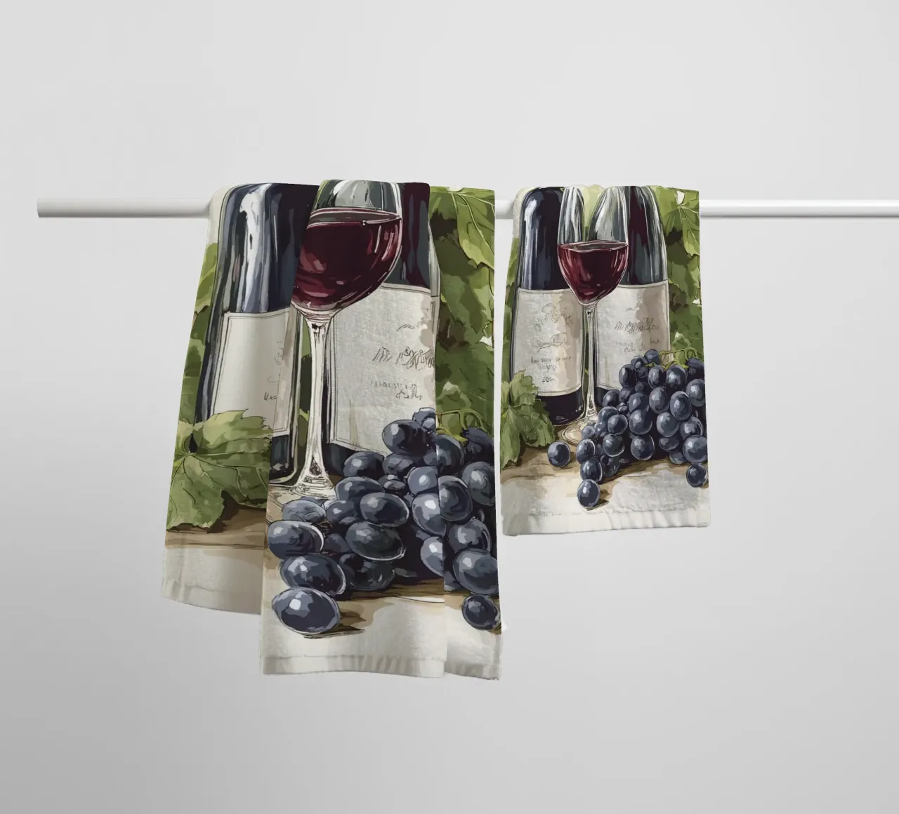 Bottiglie di vino e uva in una natura morta asciugamano da bagno da pixelbull - medieval art and more