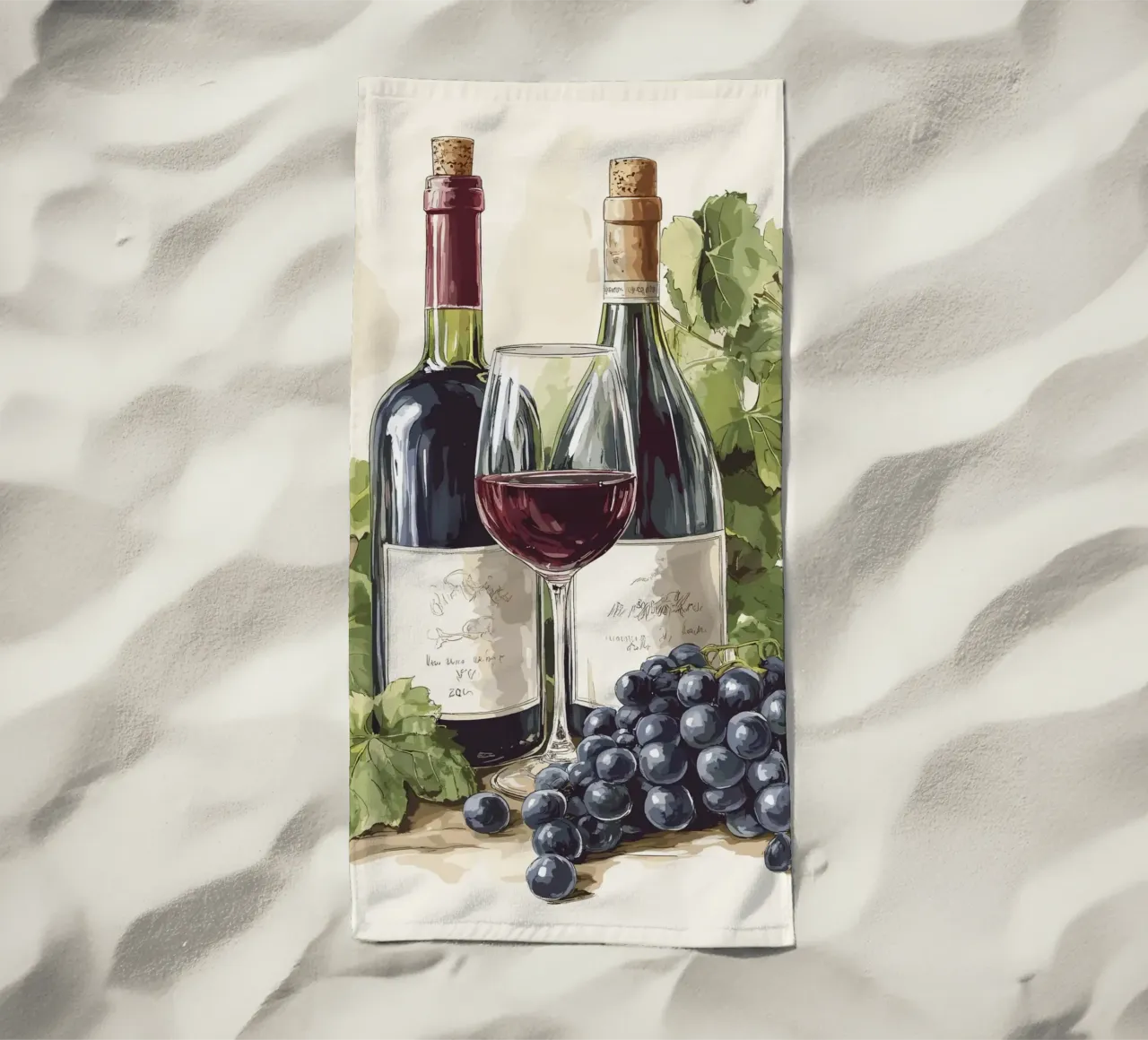 Bottiglie di vino e uva in una natura morta telo mare da pixelbull - medieval art and more