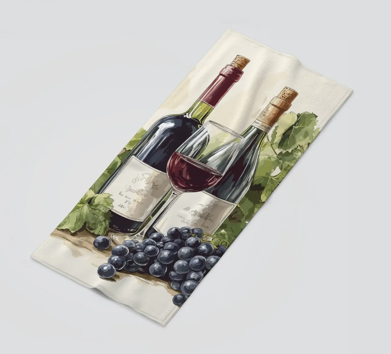 Bottiglie di vino e uva in una natura morta telo mare da pixelbull - medieval art and more