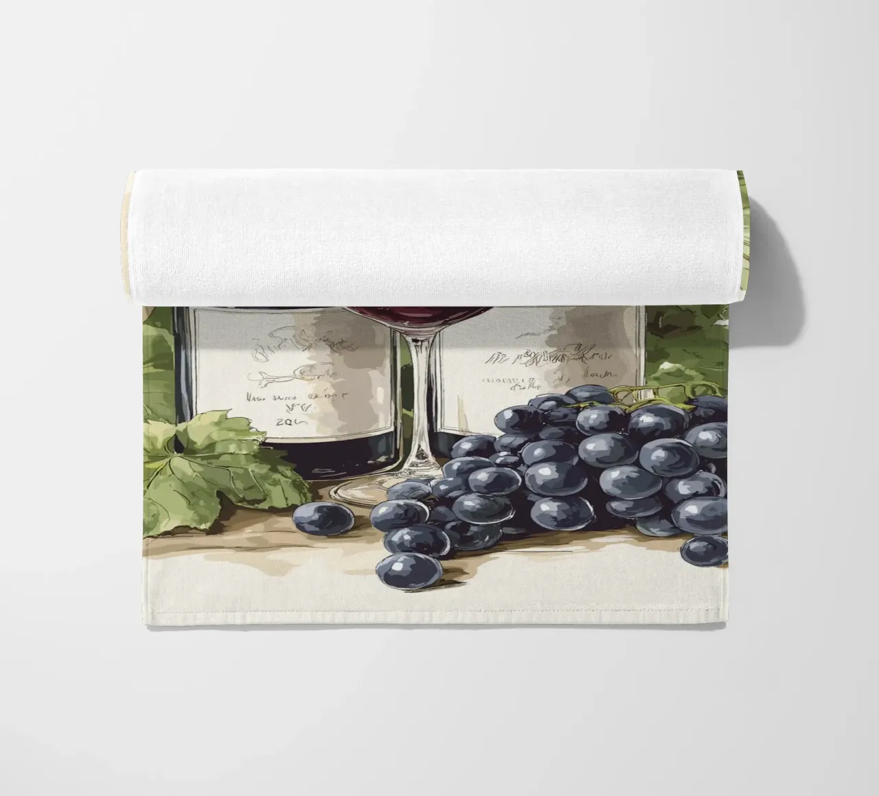 Bottiglie di vino e uva in una natura morta telo mare da pixelbull - medieval art and more