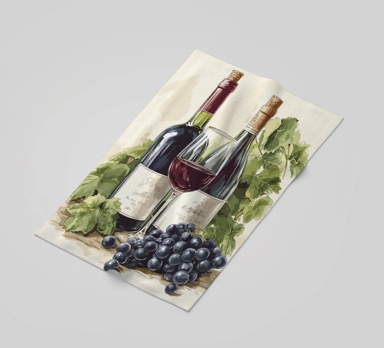 Bottiglie di vino e uva in una natura morta telo mare da pixelbull - medieval art and more