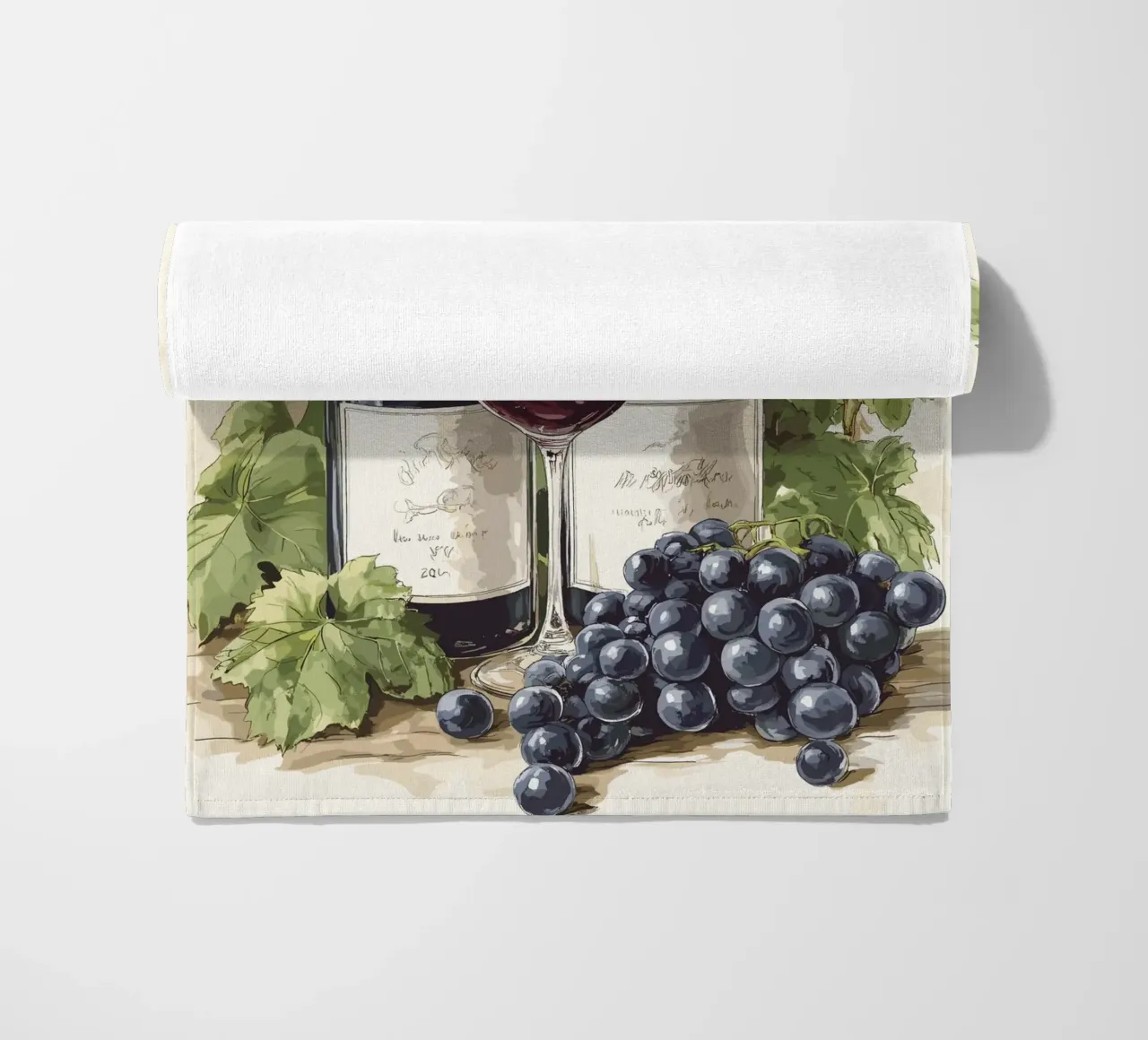 Bottiglie di vino e uva in una natura morta telo mare da pixelbull - medieval art and more