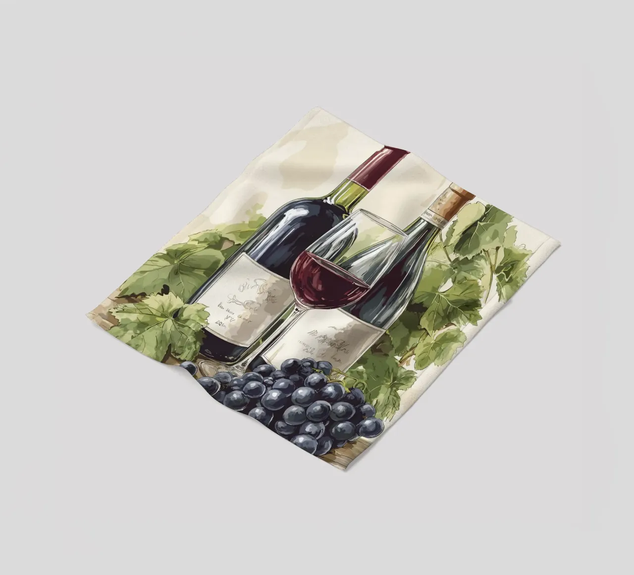 Bottiglie di vino e uva in una natura morta coperta in pile da pixelbull - medieval art and more