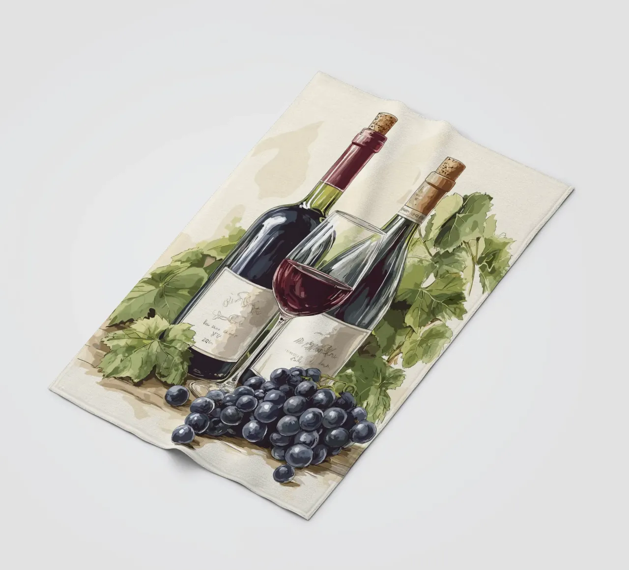 Bottiglie di vino e uva in una natura morta coperta in pile da pixelbull - medieval art and more