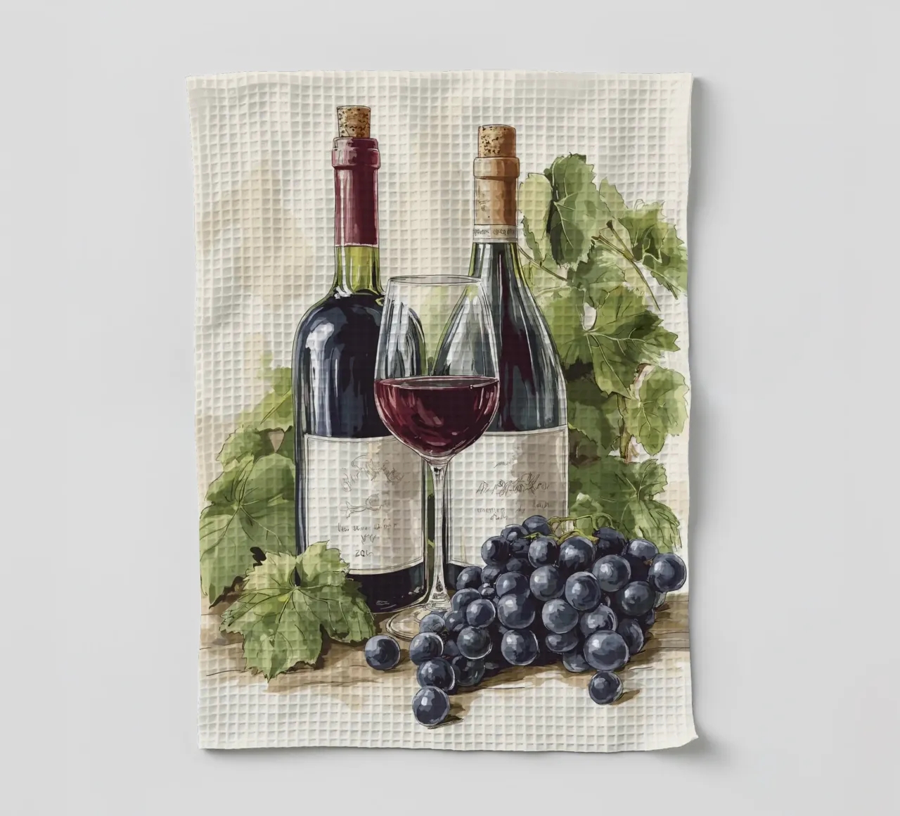Bottiglie di vino e uva in una natura morta canovaccio da cucina da pixelbull - medieval art and more