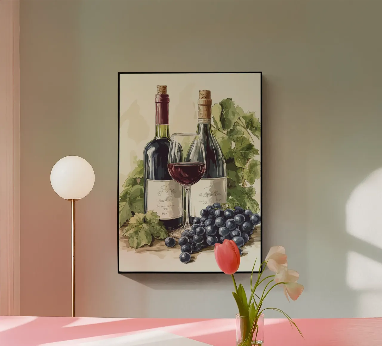 Bottiglie di vino e uva in una natura morta plexiglass da pixelbull - medieval art and more