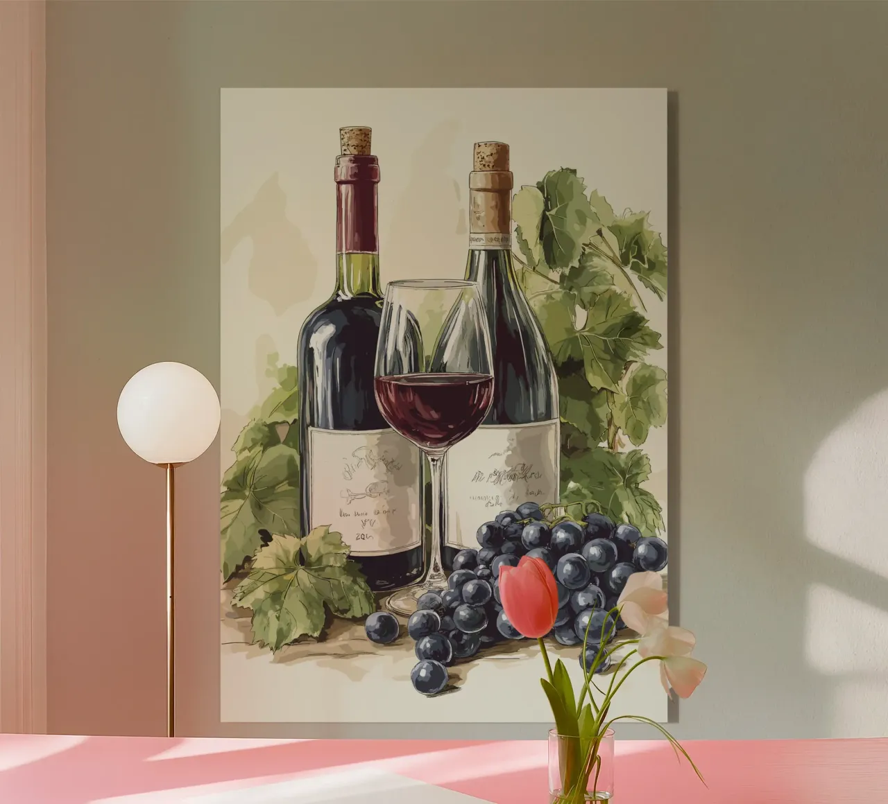 Bottiglie di vino e uva in una natura morta plexiglass da pixelbull - medieval art and more