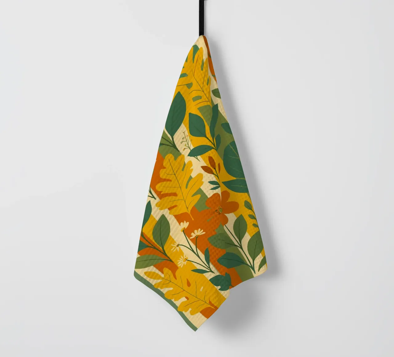 Leaves and flowers on stripes tea towel by My Home Private Design
