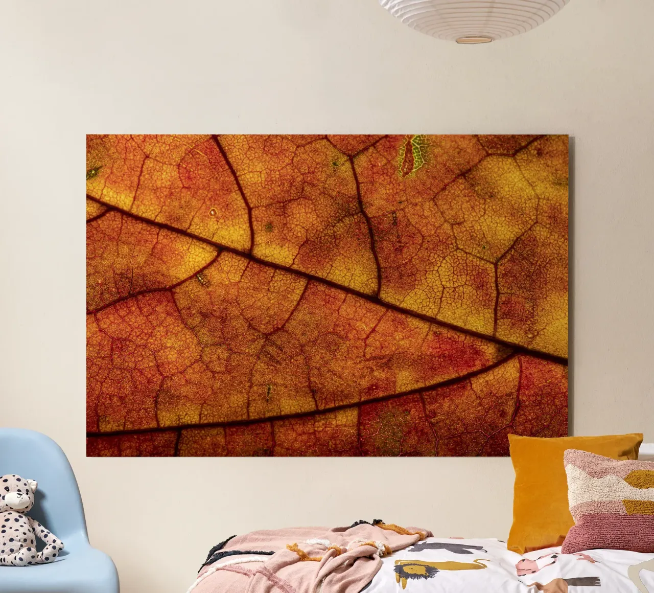 Herbstblatt mit lebendigem Farbverlauf und Aderstruktur alluminio dibond da Bilderwelt - Kunst für die Wand