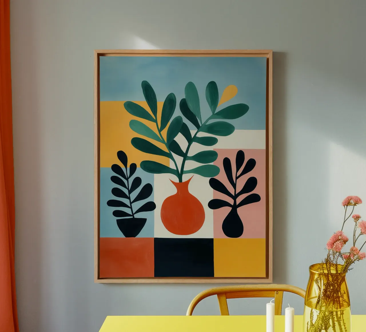 Composizione botanica con aree colorate tela da Autofocus