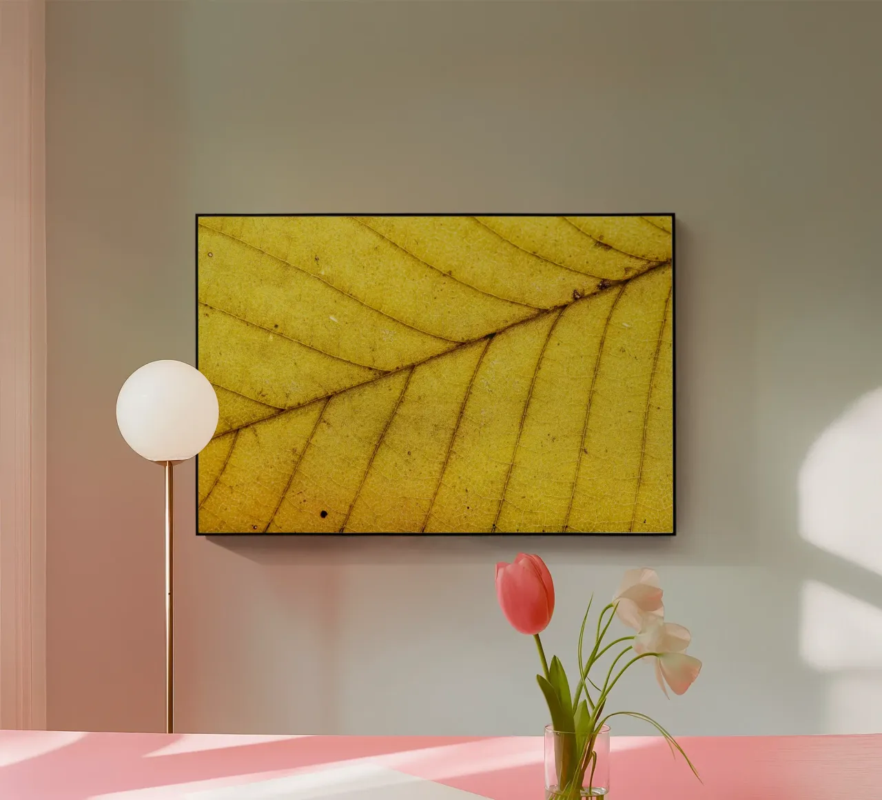 Gelbes Blatt mit feinem Adergeflecht plexiglass da Bilderwelt - Kunst für die Wand