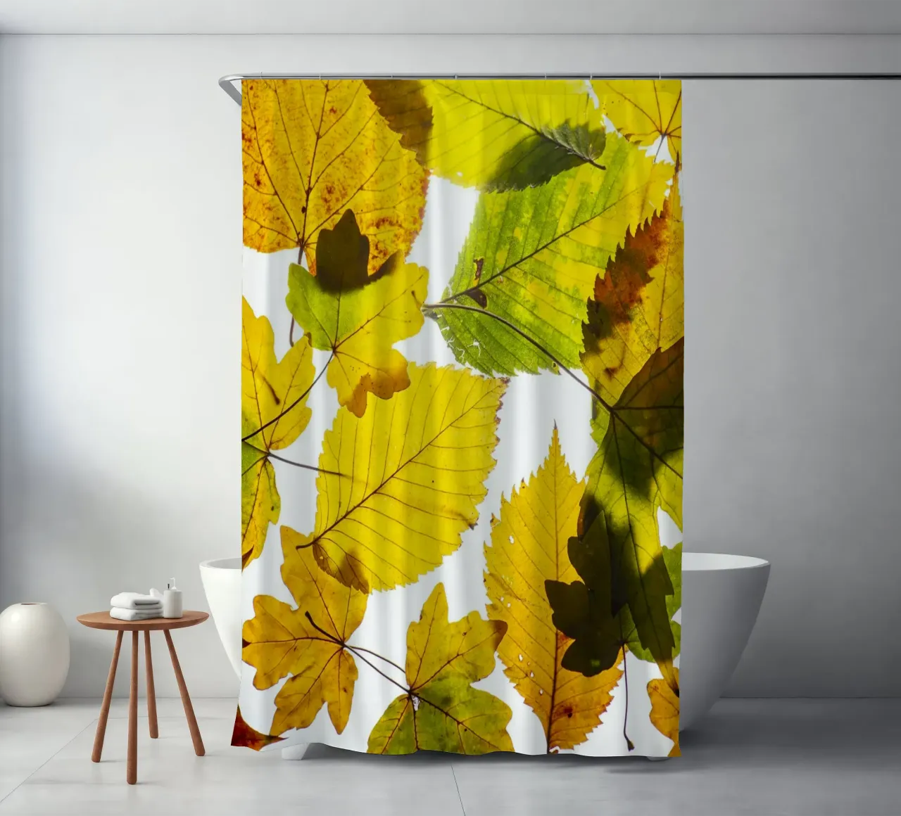 Foglie d'autunno in variazione sul bianco tenda da doccia da Bilderwelt - Kunst für die Wand