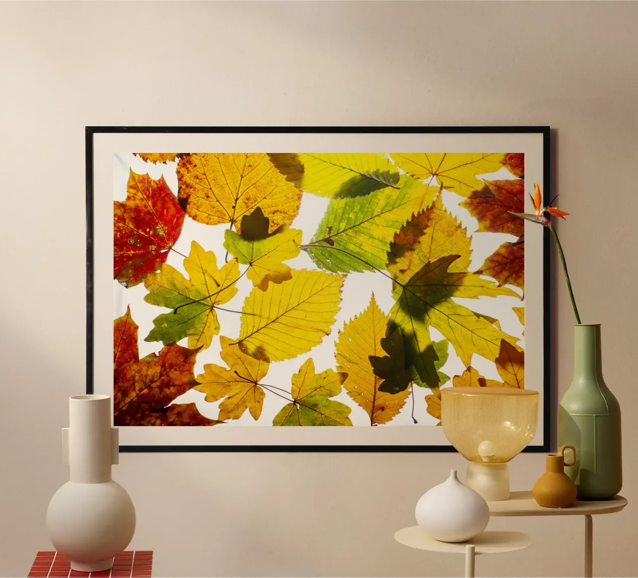 Foglie d'autunno in variazione sul bianco poster da Bilderwelt - Kunst für die Wand