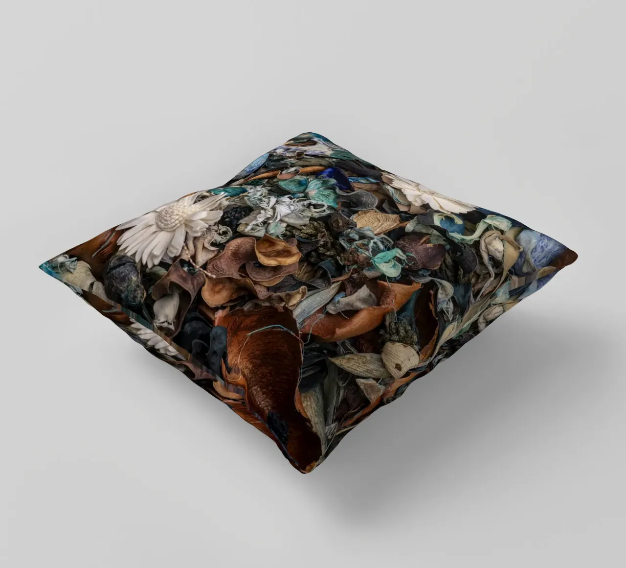 Composizione di fiori secchi con accenti bianchi cuscino da Bilderwelt - Kunst für die Wand