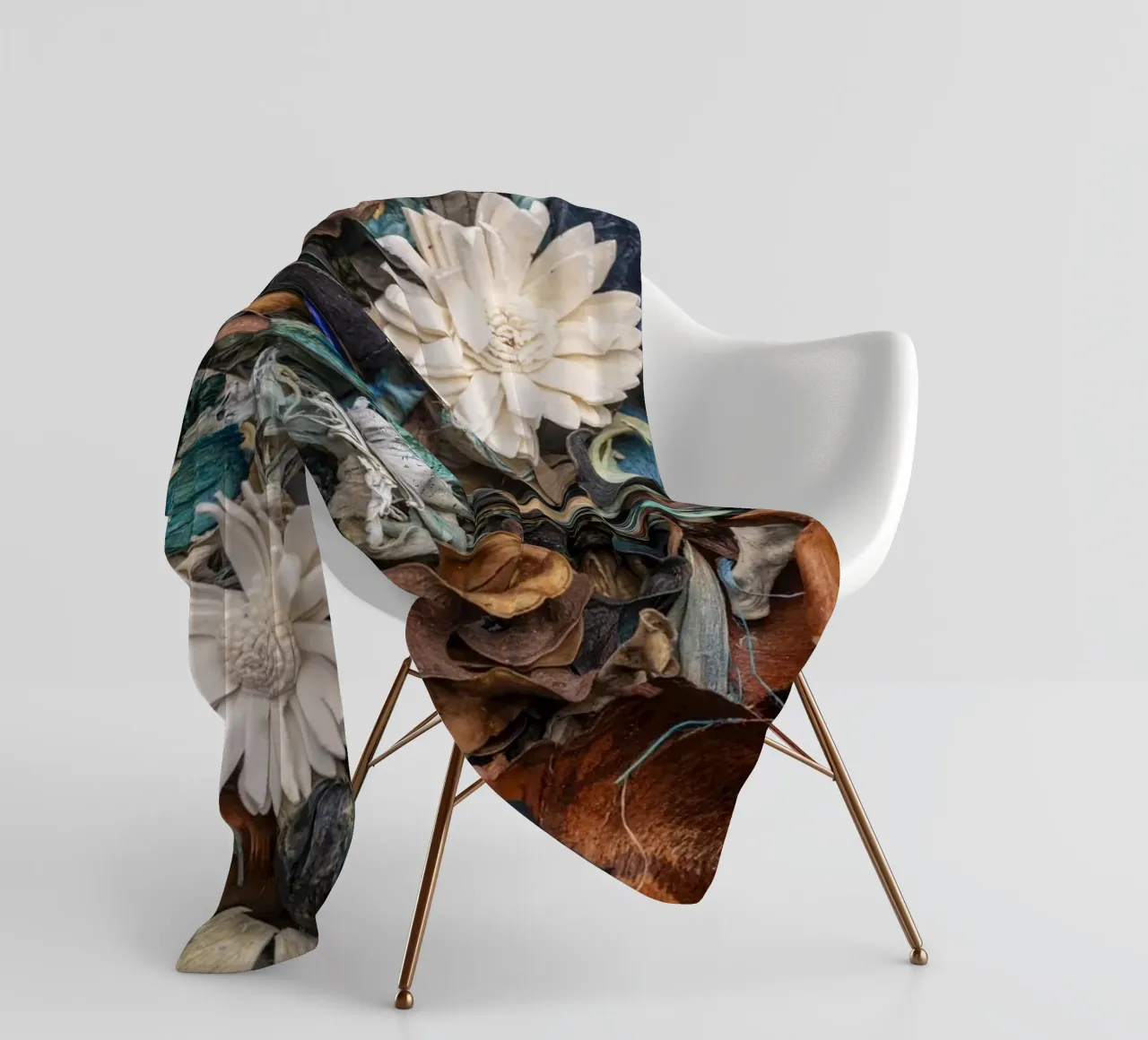 Composizione di fiori secchi con accenti bianchi coperta in pile da Bilderwelt - Kunst für die Wand