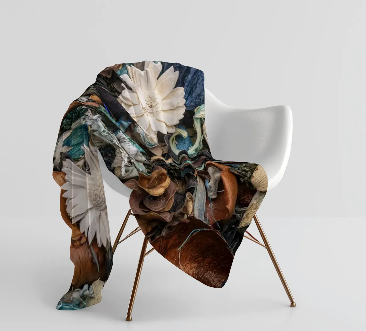 Composizione di fiori secchi con accenti bianchi coperta in pile da Bilderwelt - Kunst für die Wand