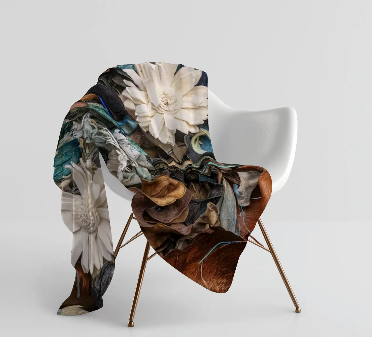 Composizione di fiori secchi con accenti bianchi coperta in pile da Bilderwelt - Kunst für die Wand