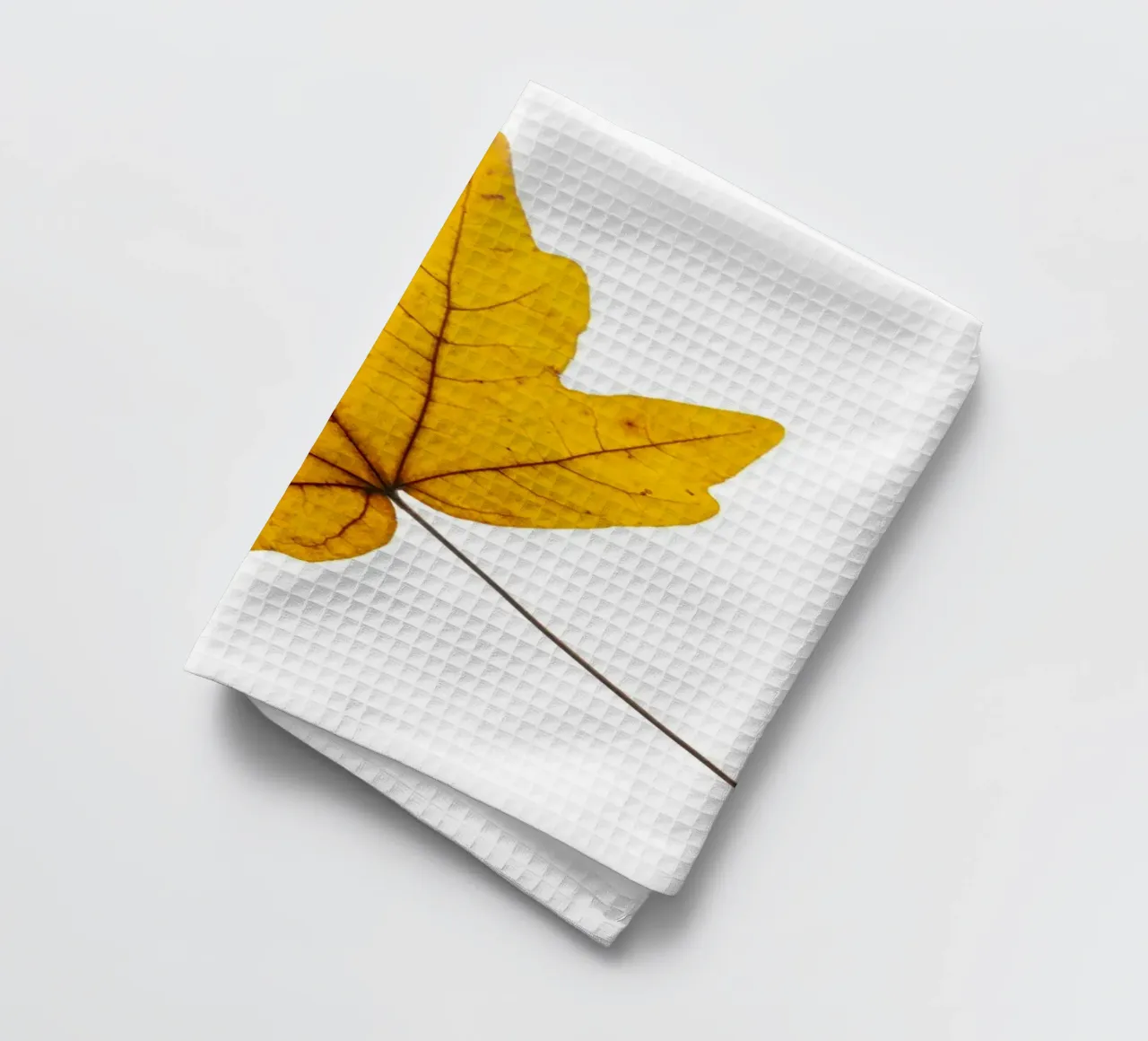 Feuille d'érable en jaune d'automne sur blanc torchon de Bilderwelt - Kunst für die Wand