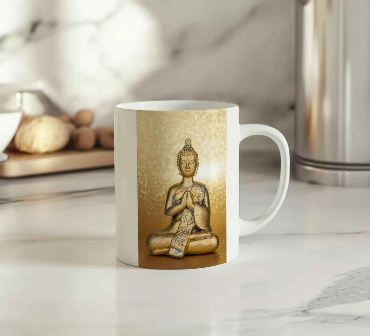 Buddha d'oro davanti a uno sfondo lucido tazza in ceramica da Bilderwelt - Kunst für die Wand