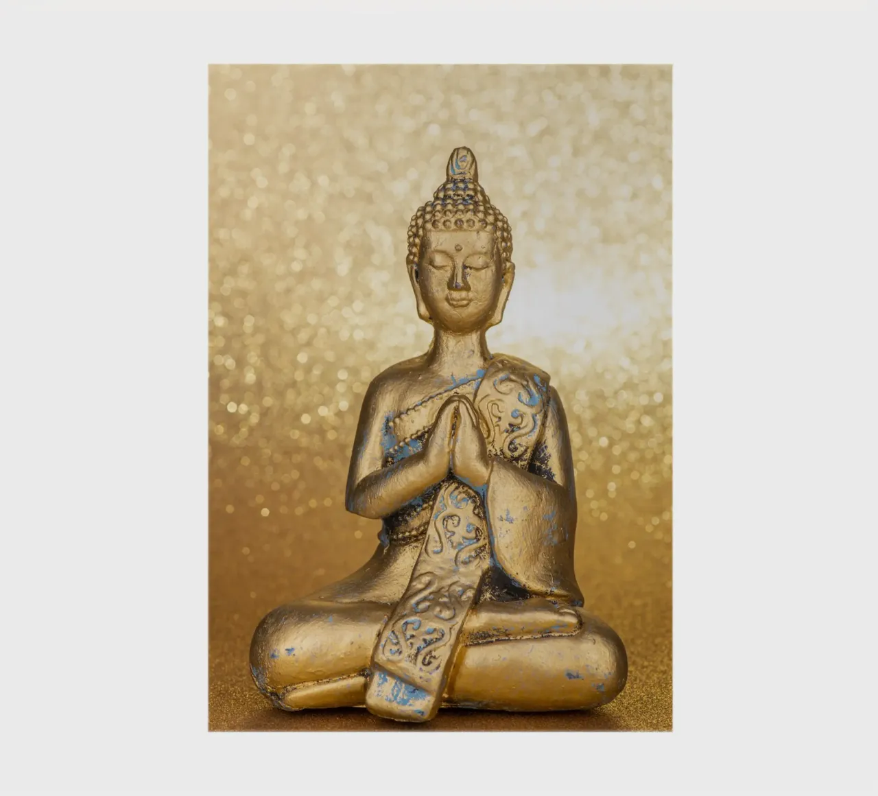 Golden Buddha in front of a shiny background notebook by Bilderwelt - Kunst für die Wand