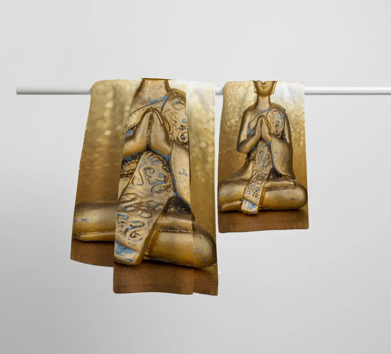Golden Buddha in front of a shiny background towel by Bilderwelt - Kunst für die Wand