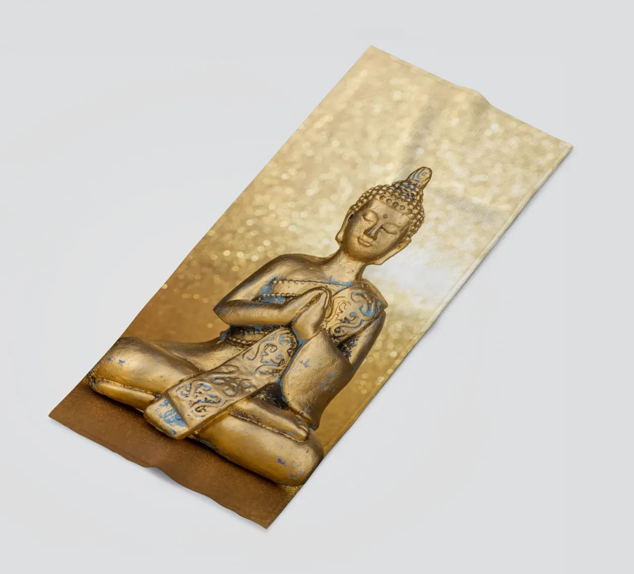 Buddha d'oro davanti a uno sfondo lucido telo mare da Bilderwelt - Kunst für die Wand