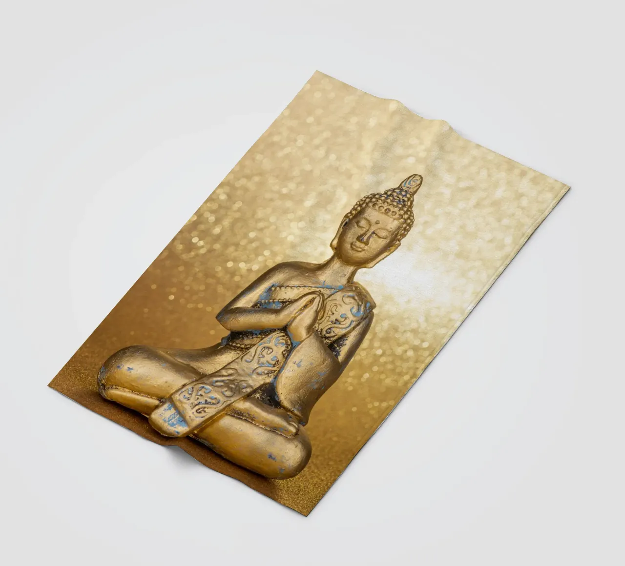 Golden Buddha in front of a shiny background fleece blanket by Bilderwelt - Kunst für die Wand