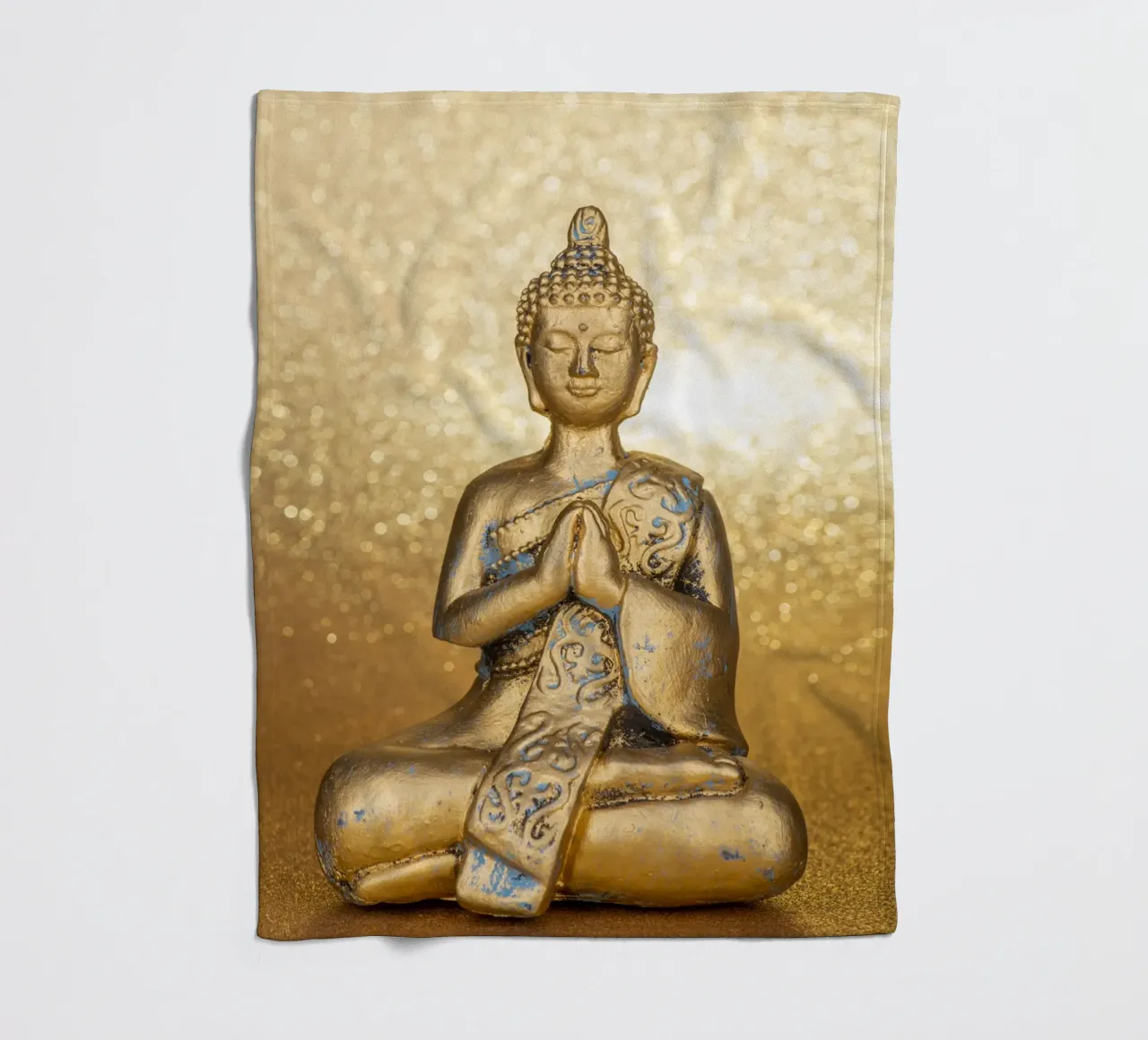 Golden Buddha in front of a shiny background fleece blanket by Bilderwelt - Kunst für die Wand