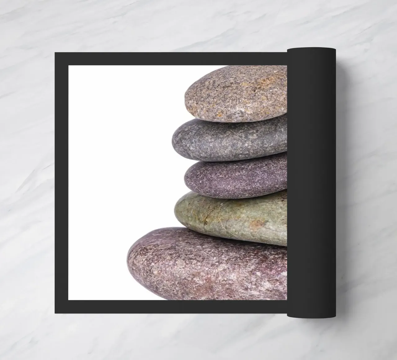 Stone stack in balance against a white background doormat by Bilderwelt - Kunst für die Wand