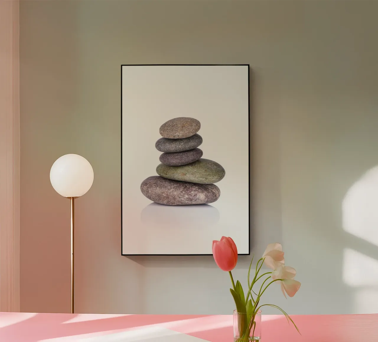 Stone stack in balance against a white background acrylic glass by Bilderwelt - Kunst für die Wand