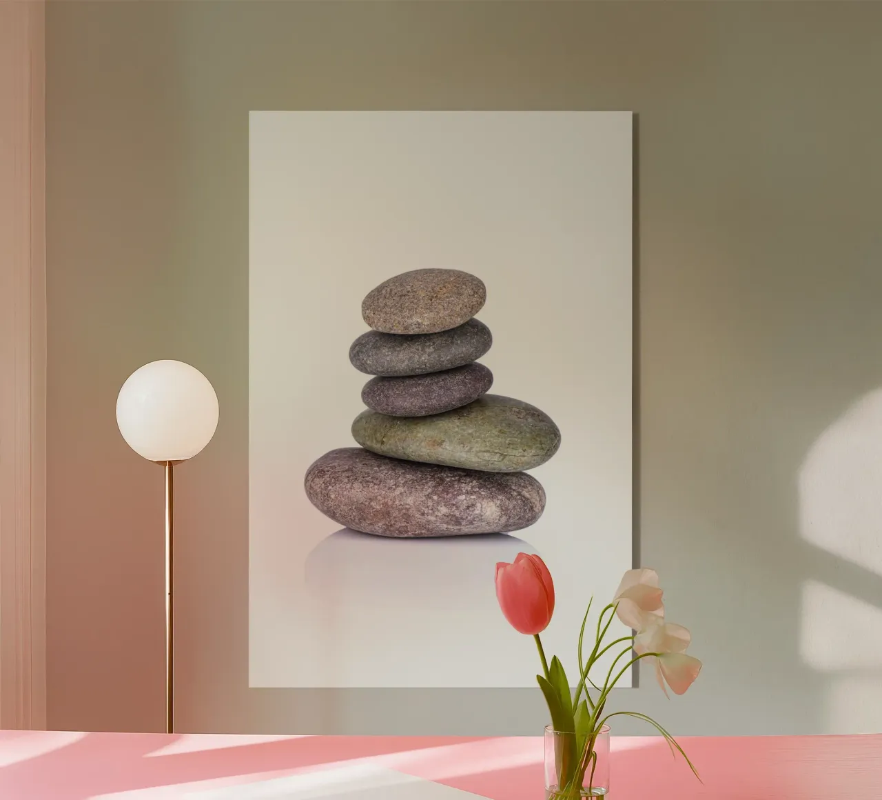 Stone stack in balance against a white background acrylic glass by Bilderwelt - Kunst für die Wand