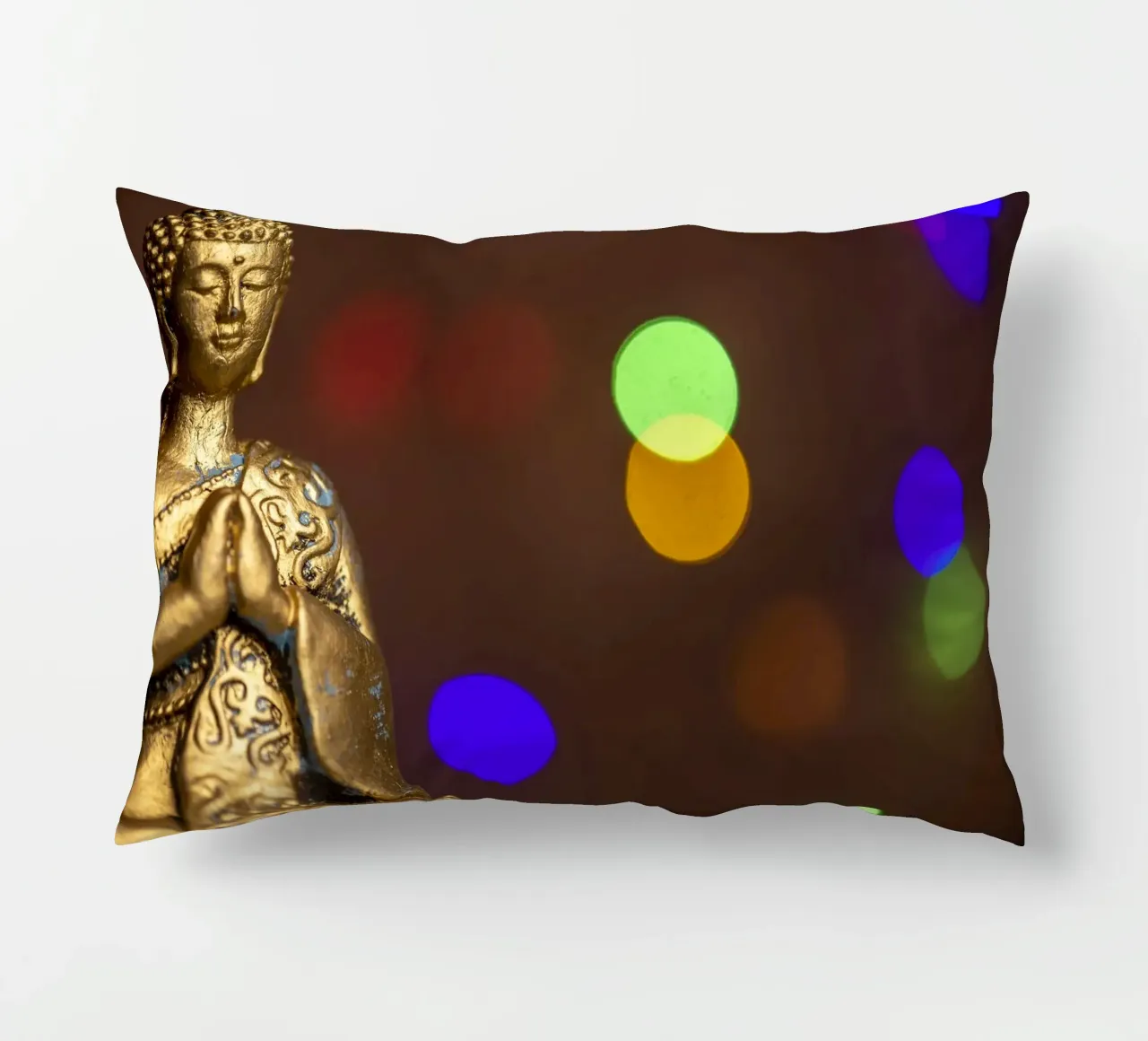 Buddha d'oro con giochi di luce colorati cuscino da Bilderwelt - Kunst für die Wand